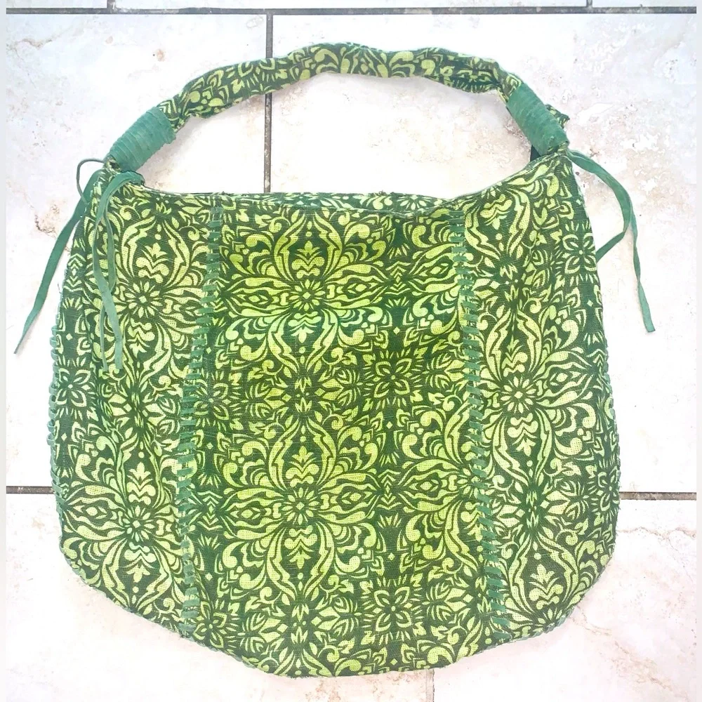 SONAMA Life Style Large Green Jute Twine Hobo‎ Bag w/ leather Accents.